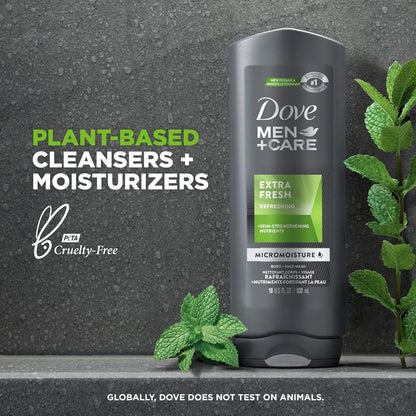 Dove Men+Care Body Wash Extra Fresh 4 Count for Men'S Skin Care Body Wash Effectively Washes Away Bacteria While Nourishing Your Skin 18 Oz