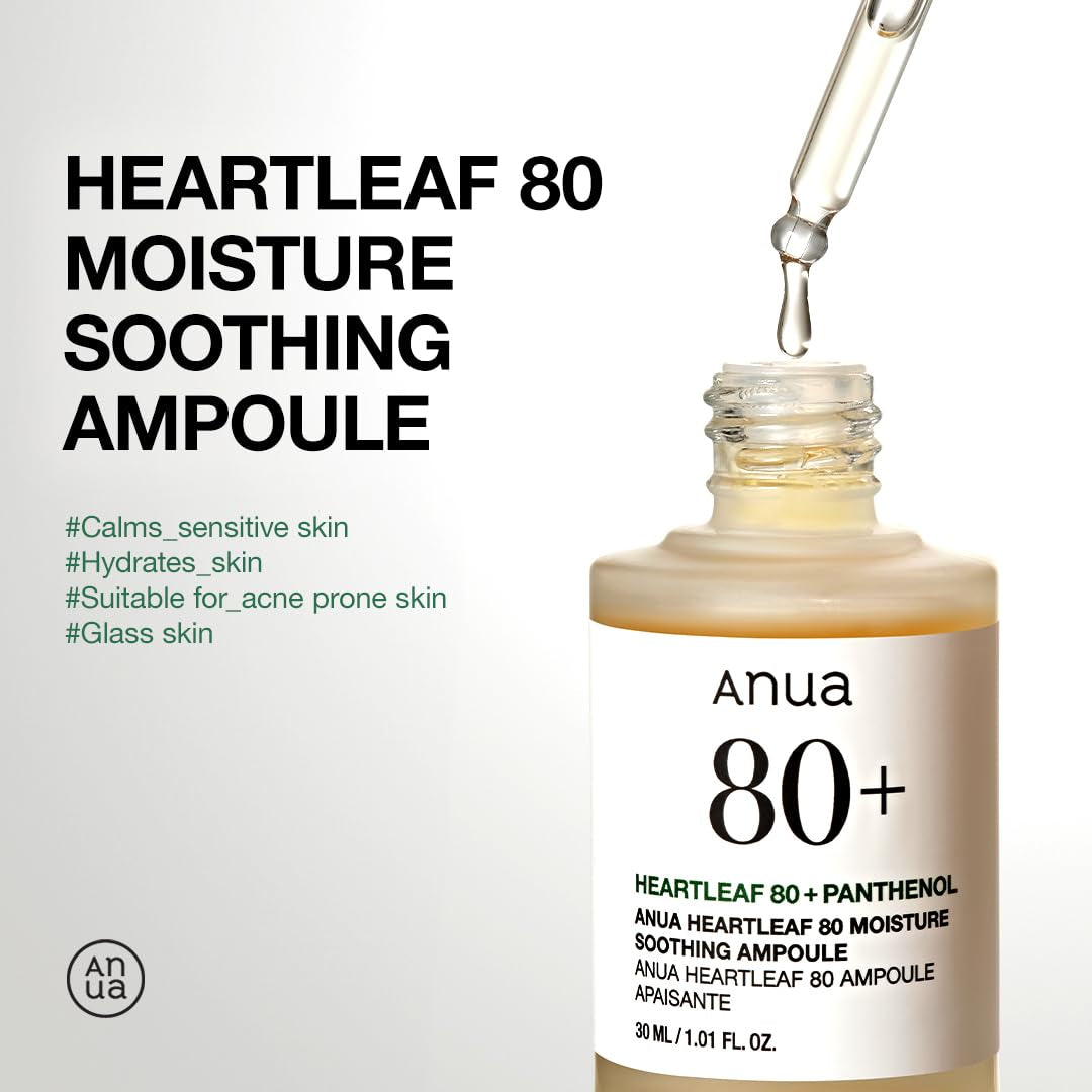Heartleaf 80 Soothing Ampoule 30Ml / 1.01 Fl.Oz. I Non-Greasy, Highly Concentrated Skin Calm Serum Hydrating Panthenol B5 Calming Treatment Essence for Combination, Sensitive, Normal Skin, Korea