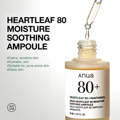 Heartleaf 80 Soothing Ampoule 30Ml / 1.01 Fl.Oz. I Non-Greasy, Highly Concentrated Skin Calm Serum Hydrating Panthenol B5 Calming Treatment Essence for Combination, Sensitive, Normal Skin, Korea