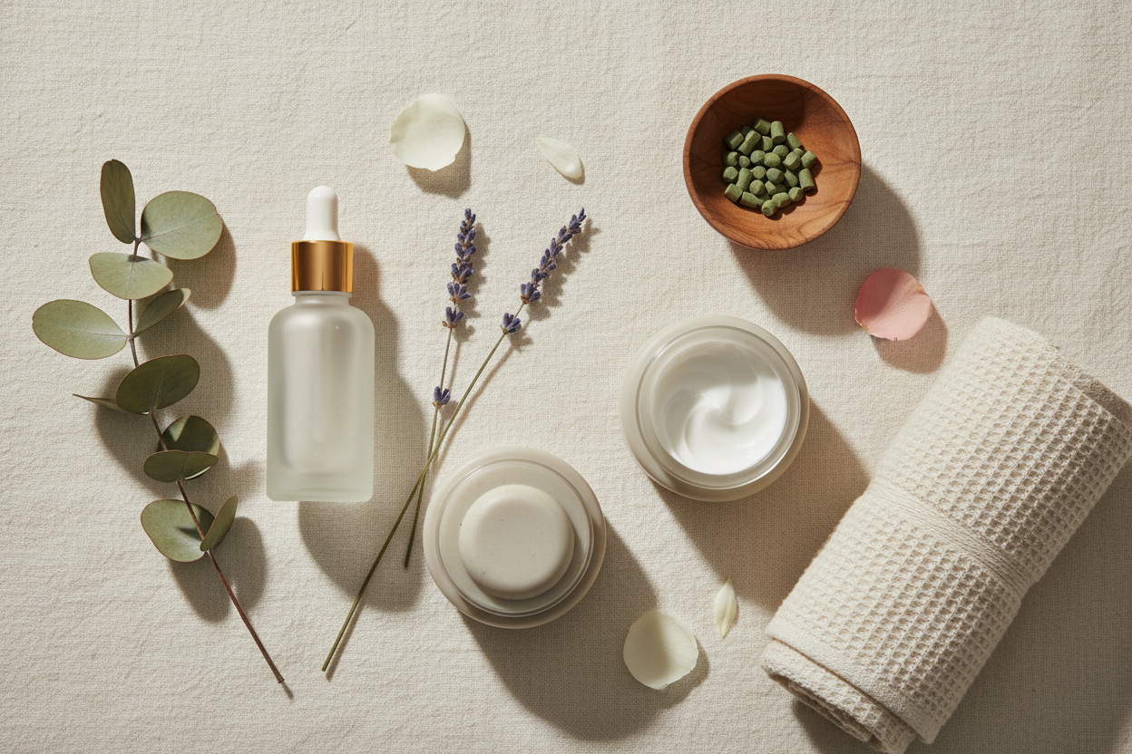 Elegant skincare flatlay