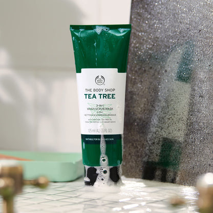 Tea Tree 3 in 1 Wash Scrub & Mask – Purifying Vegan Skincare for Oily, Blemished Skin – 4.2 Oz