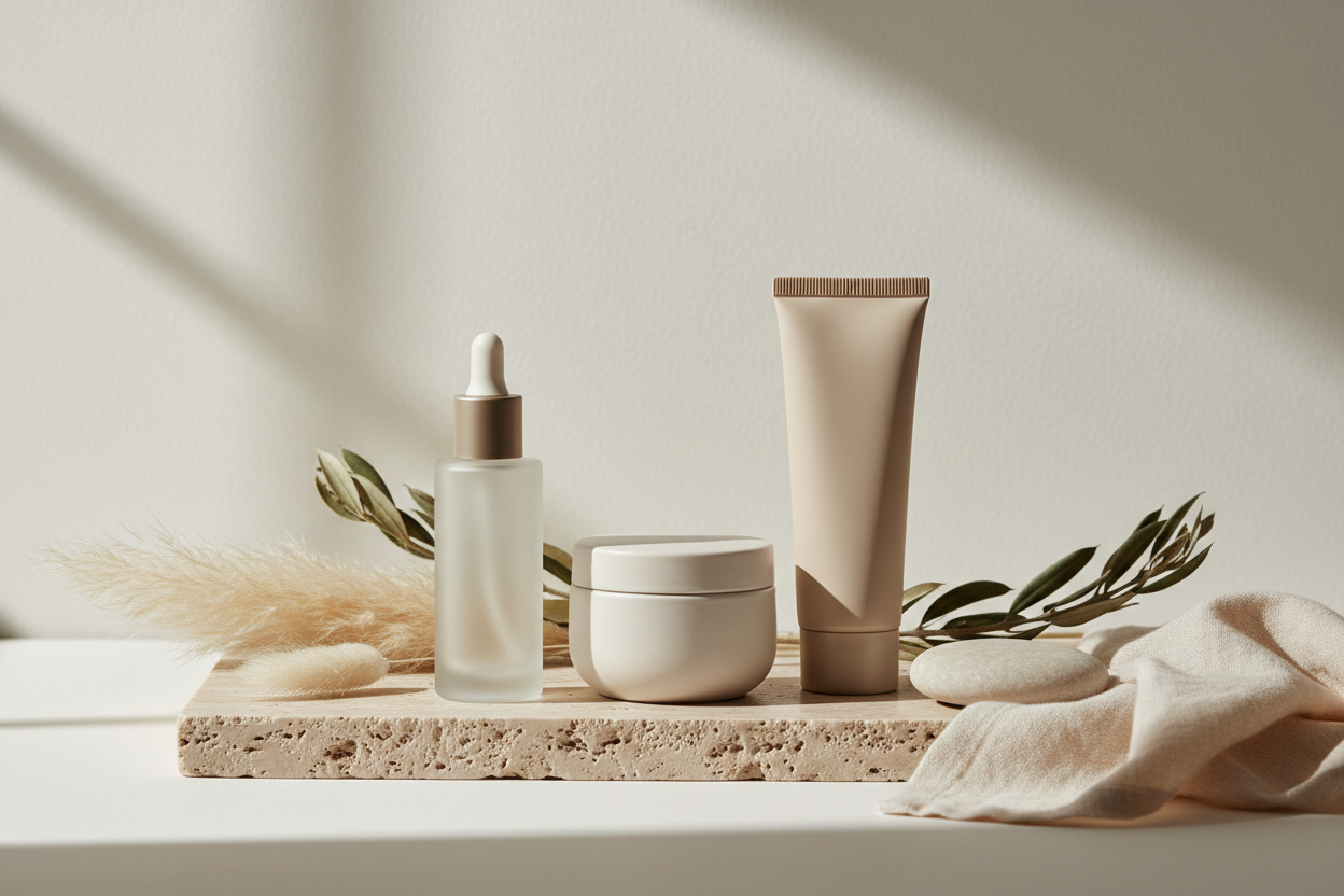 Premium skincare with neutral tones
